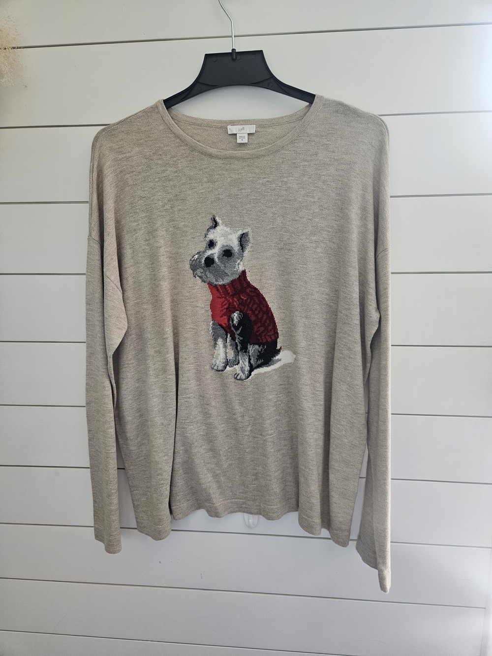 J. Jill Beige Sweater with Red Dog Motif